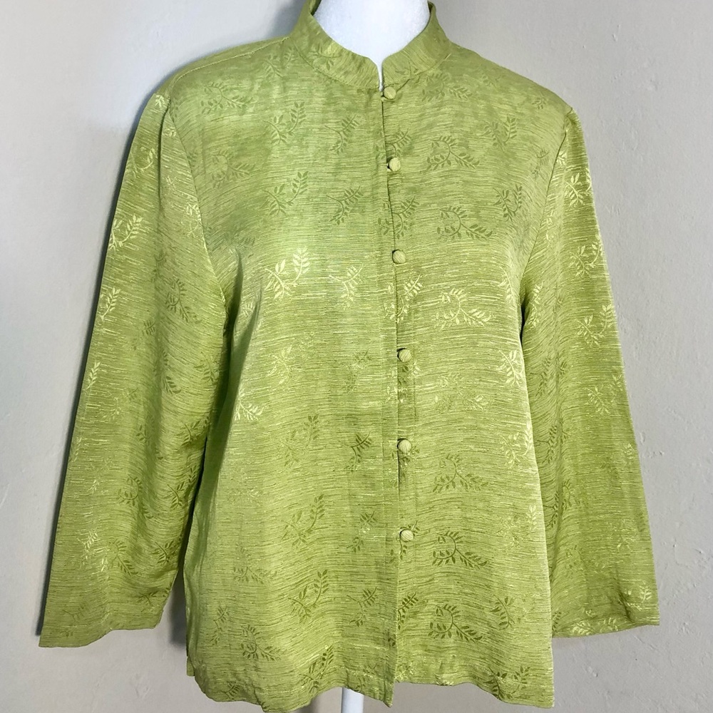 Silk Asian Linen Blouse Top French Laundry Mandarin Collar 3/4 Sleeve SZ S